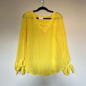 Anthropologie Maeve Verona Tied-Sleeve Top‎ Yellow